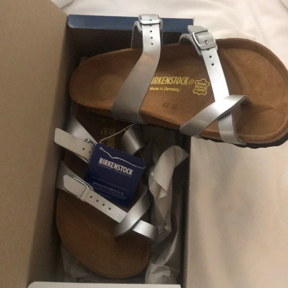 Size 8 silver Birkenstock sandals